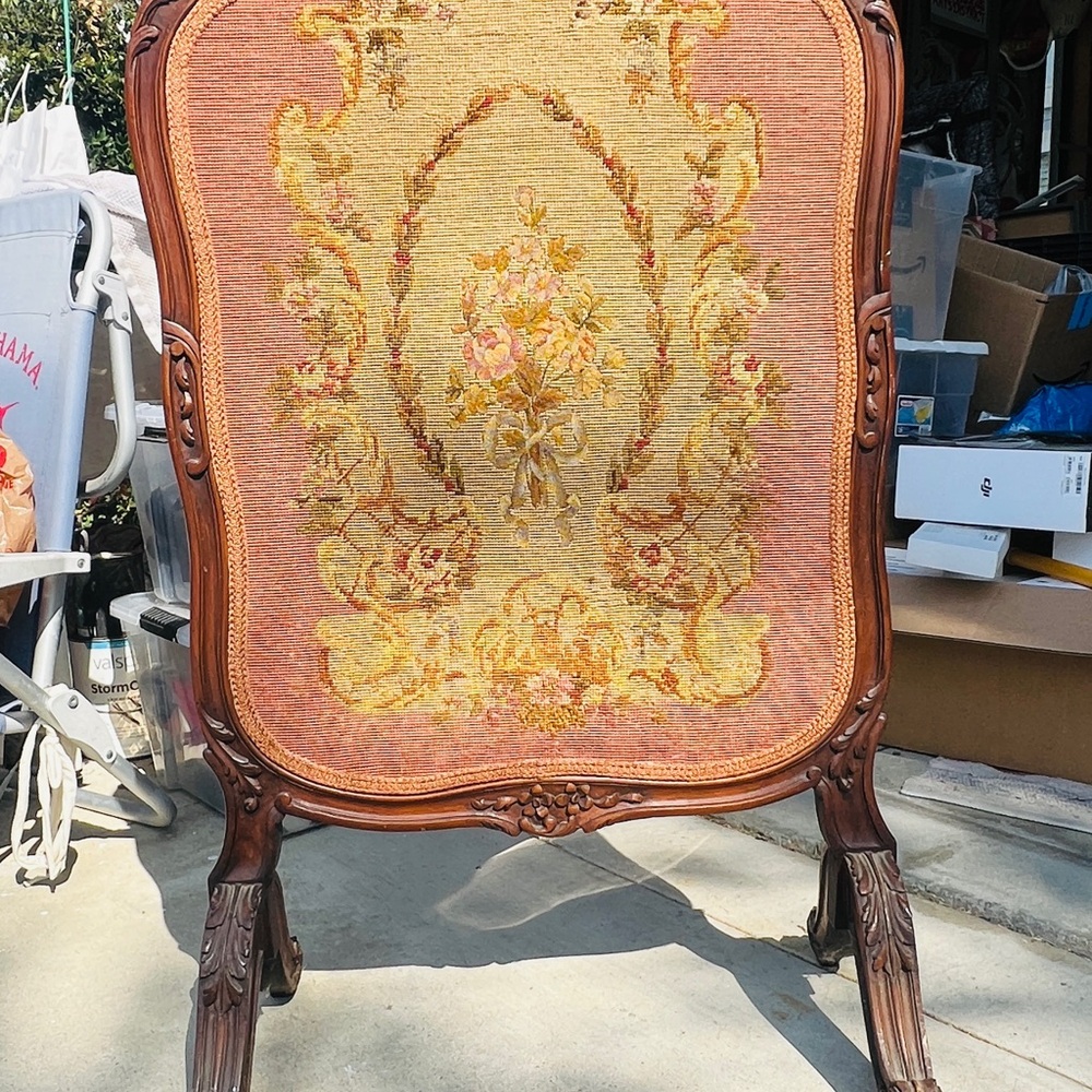 Vintage 1800’s French Floral Tapestry fireplace Screen